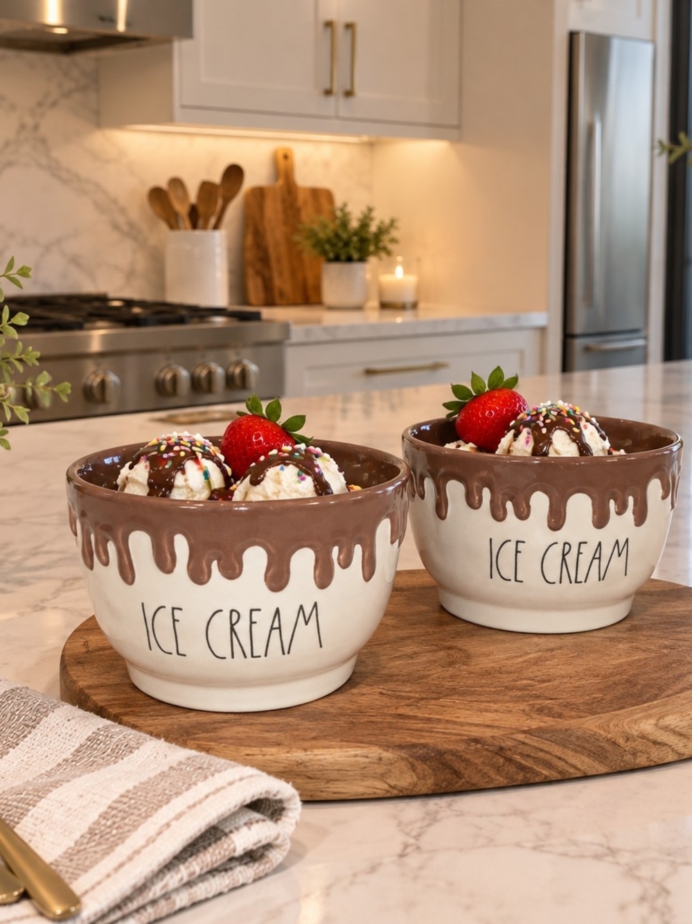 SET OF 2 RAE DUNN ICE CREAM DESSERT BOWLS